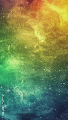 Abstract background with swirling colors and glittering stars.