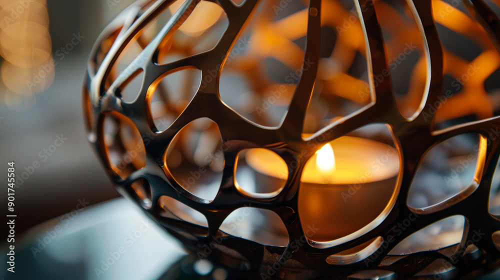 Close-up of an abstract candle holder with intricate metalwork Close-up of an abstract candle holder with intricate metalwork