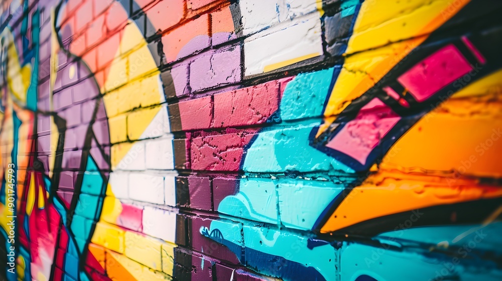 Fototapeta premium Vibrant and Colorful Graffiti Wall with Bold Artwork and Abstract Patterns