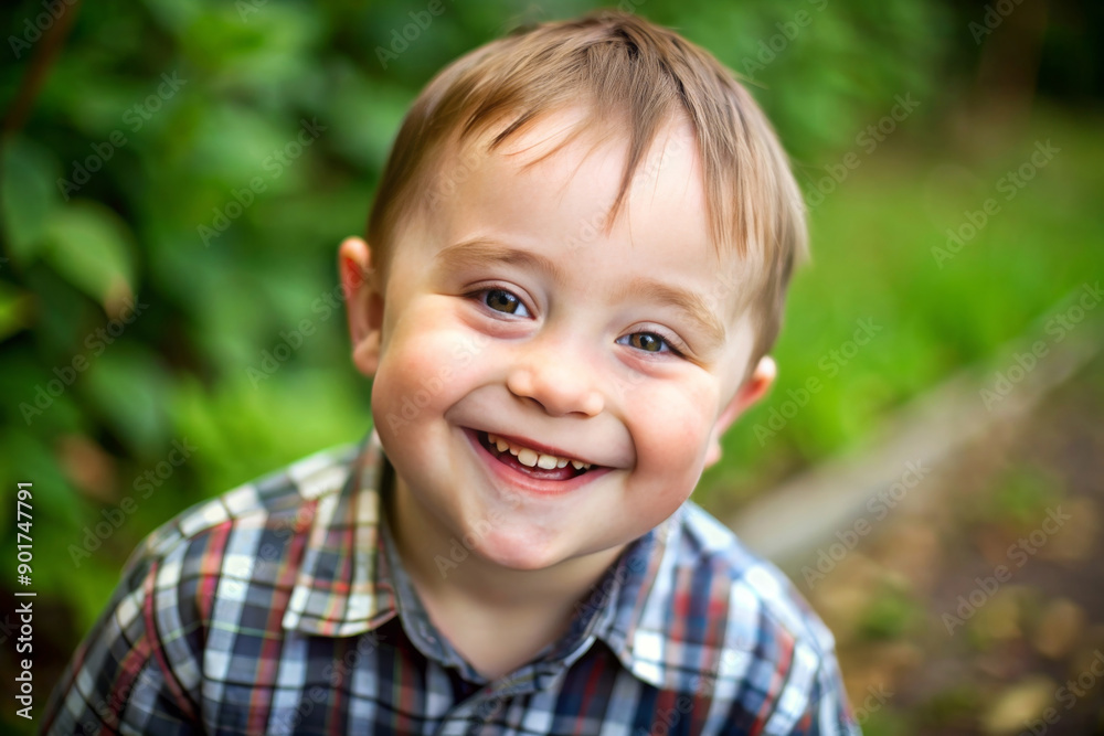 Pretty little child with special needs in a summer park outdoors. Portrait of happy boy with down syndrome having fun and laugh. Pretty little child with special needs in a summer park outdoors. Portrait of happy boy with down syndrome having fun and laugh.