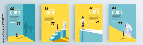 Quote frames blank templates set. Text in brackets, citation empty speech bubbles, quote bubbles. Textbox isolated on color background. Vector illustration.