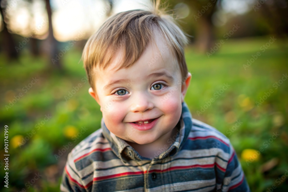 Pretty little child with special needs in a summer park outdoors. Portrait of happy boy with down syndrome having fun and laugh. Pretty little child with special needs in a summer park outdoors. Portrait of happy boy with down syndrome having fun and laugh.
