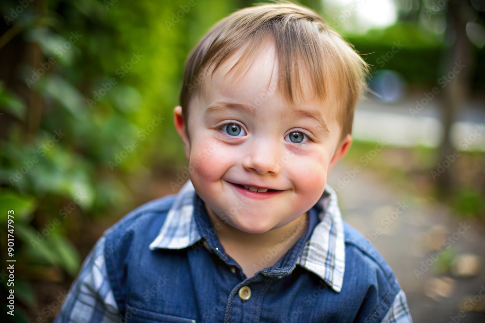 Pretty little child with special needs in a summer park outdoors. Portrait of happy boy with down syndrome having fun and laugh. Pretty little child with special needs in a summer park outdoors. Portrait of happy boy with down syndrome having fun and laugh.