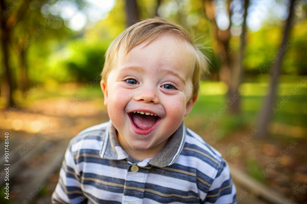 Pretty little child with special needs in a summer park outdoors. Portrait of happy boy with down syndrome having fun and laugh. Pretty little child with special needs in a summer park outdoors. Portrait of happy boy with down syndrome having fun and laugh.
