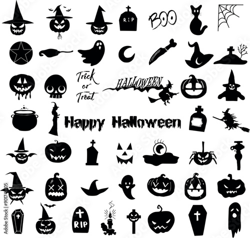 A set of halloween silhouette vector illustration