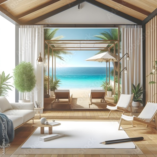 Beach View Interior Design with Wooden Accents