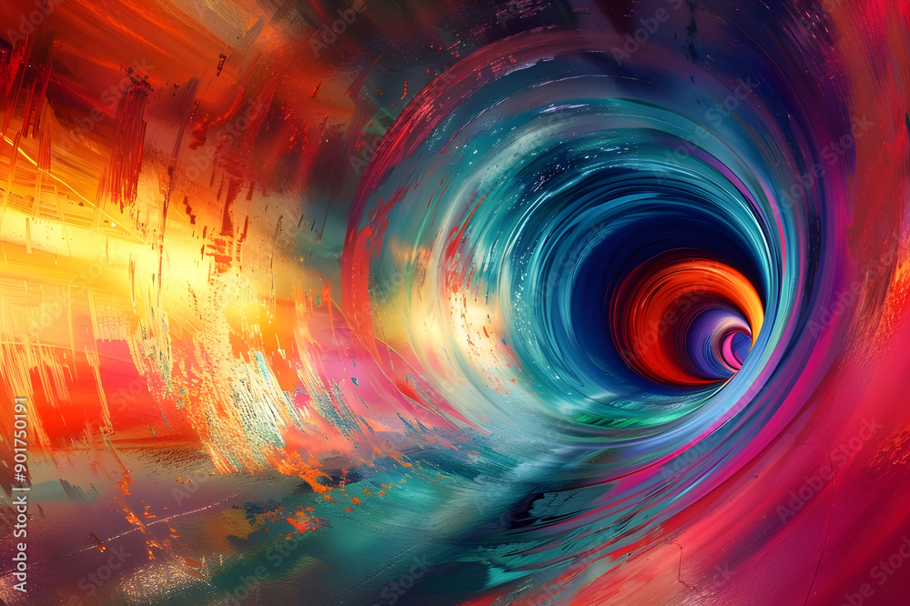 A vibrant abstract tunnel featuring dynamic swirls of colors, blending blues, reds, and yellows, creating a visually captivating and energetic scene. A vibrant abstract tunnel featuring dynamic swirls of colors, blending blues, reds, and yellows, creating a visually captivating and energetic scene.
