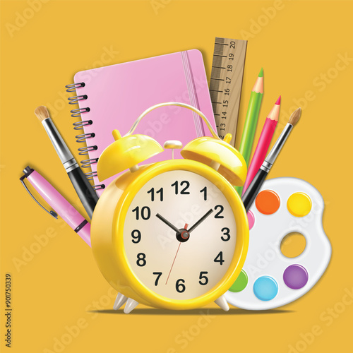 Supplies isolated set, back to school background. Vector. Colorful school supplies, vector illustration. Stationery