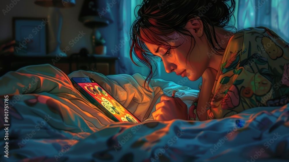 Digital Daze Delight: Woman Embracing Memes in Ethereal Fusion with a Humorous Twist on Bed Backdrop Digital Daze Delight: Woman Embracing Memes in Ethereal Fusion with a Humorous Twist on Bed Backdrop
