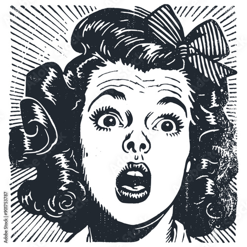 Surprised woman in retro style, vector illustration