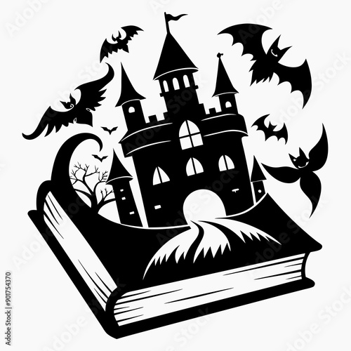 : Halloween fairy tale book Silhouette Vector Illustration 