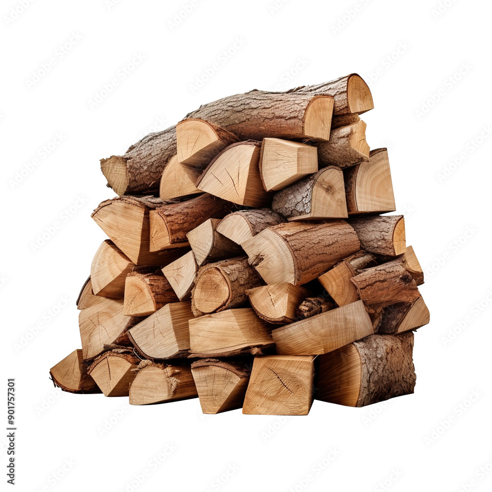 stack of firewood isolated on transparent background, clipping path, png, 