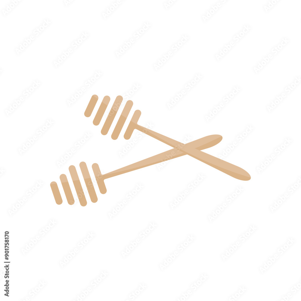 Wooden Honey dipper sticks icon, Honey spoon icon in flat style