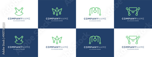 Collection of letter M with lines dot connection logo vector idea. Modern technology design based icon template.