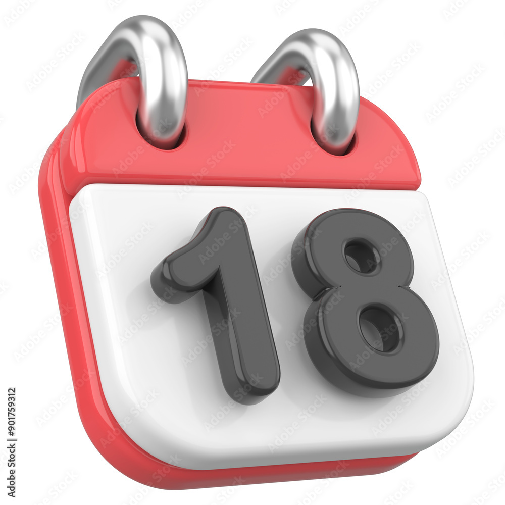 3D calendar. Day 18. Eighteenth day of the month. 3D illustration. 3D calendar. Day 18. Eighteenth day of the month. 3D illustration.