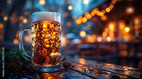 a glass of beer on a table.