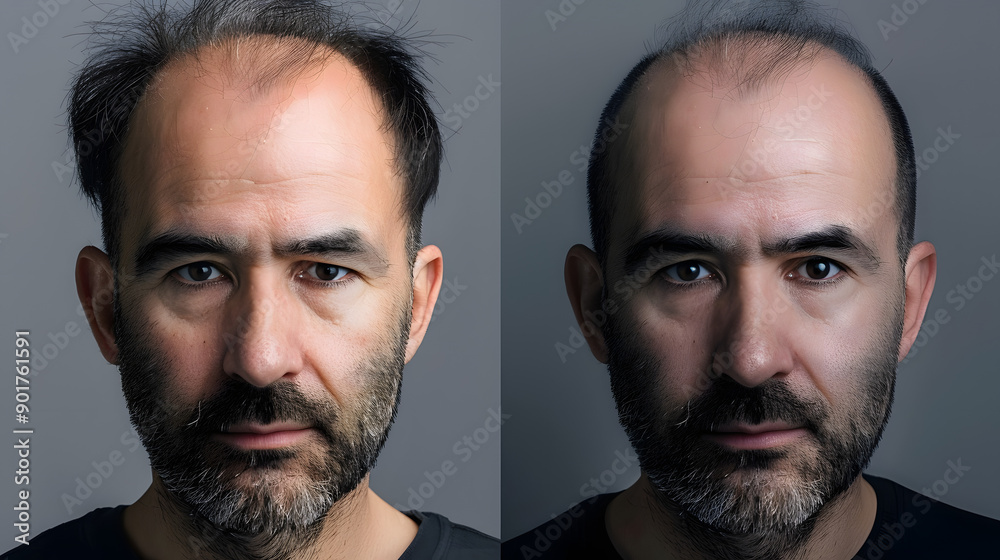 Fototapeta premium Before and After Hair Transplant Results on Male Patient.