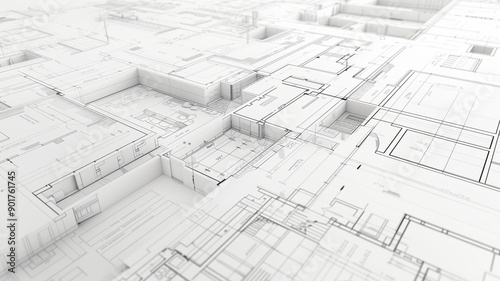 blue print or floor drawing ,floor plan, construction planning in white, Facility design, Facility planning