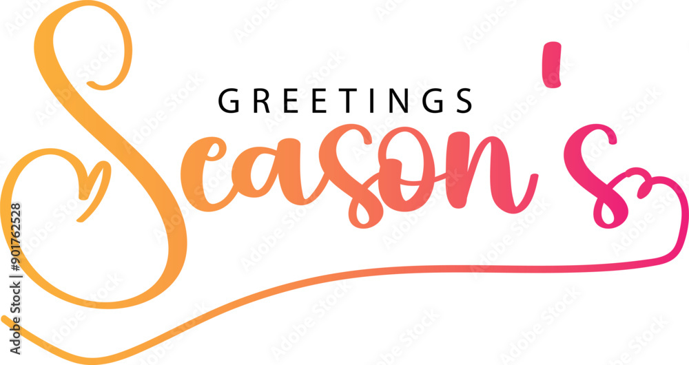 Fototapeta premium Season's Greetings trendy lettering text. Hand written calligraphy inscription with omela leaves, spruce branch. Vector