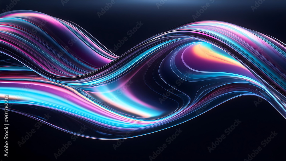 Abstract Wave of Colorful, Iridescent Lines on Black Background Abstract Wave of Colorful, Iridescent Lines on Black Background