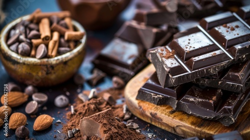 Assorted dark chocolate with ingredients