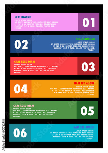 6 steps corporate web background in minimalist style with numbers and text for information and steps