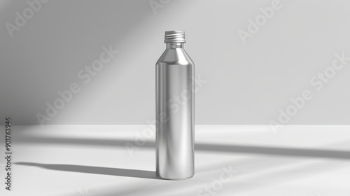 3D illustration Rendering Aluminium Bottle on White Background Black Grey White