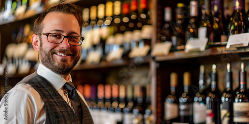 portrait of a sommelier standing at a liquor counter