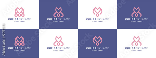 Sweet love heart shape letter M vector ideas. Abstract collection of modern design based icon template.