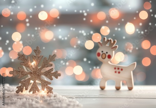 White Reindeer and Candle With Snowflake Decoration
