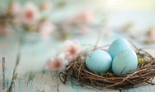 Blue Eggs in Nest