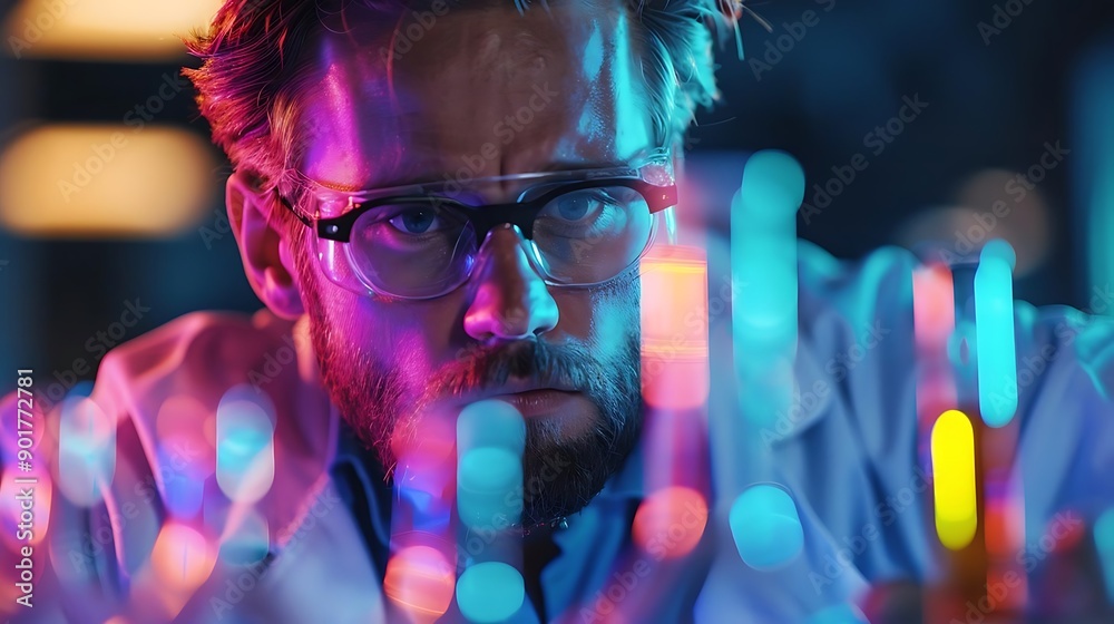 Scientist Analyzing Test Tubes in Laboratory Research Scientist Analyzing Test Tubes in Laboratory Research