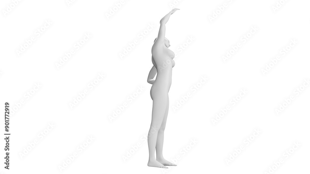 Female Mannequin Stretching Sideways Isolated on Transparent Background. Side View Female Mannequin Stretching Sideways Isolated on Transparent Background. Side View