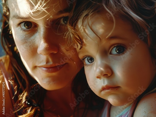 A intimate moment between a woman and a child, great for family or relationship themes photo