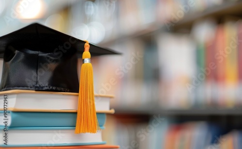 Graduation Cap on Stack of Books