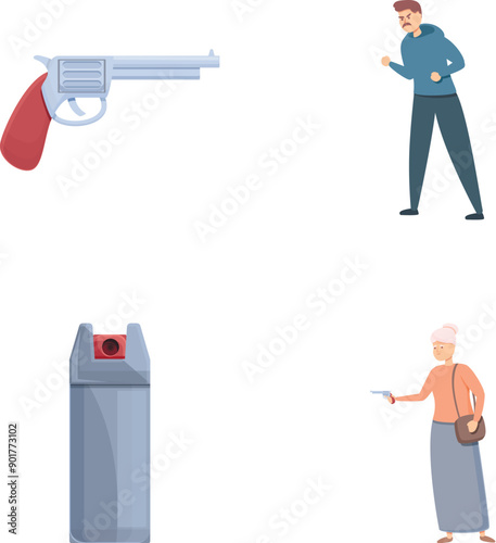 Protection concept icons set cartoon vector. Character defends from attack. Aggression, attack
