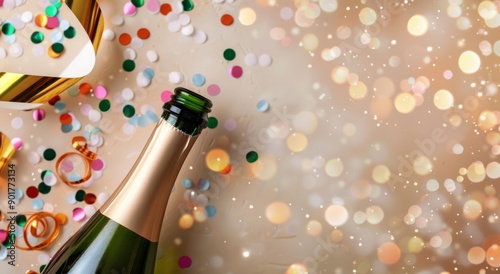 Champagne Bottle With Confetti and Ornaments