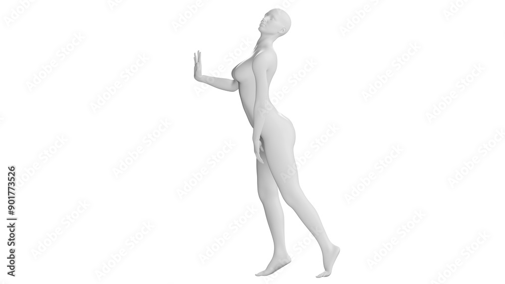 Female Mannequin in Upright Pose with Raised Hand Isolated on Transparent Background. Side View Female Mannequin in Upright Pose with Raised Hand Isolated on Transparent Background. Side View