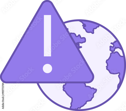 Color Icon Warning. Vector Icon of Planet Earth and Danger Sign. Global Warming. Ecological Problem. Climate Change Concept