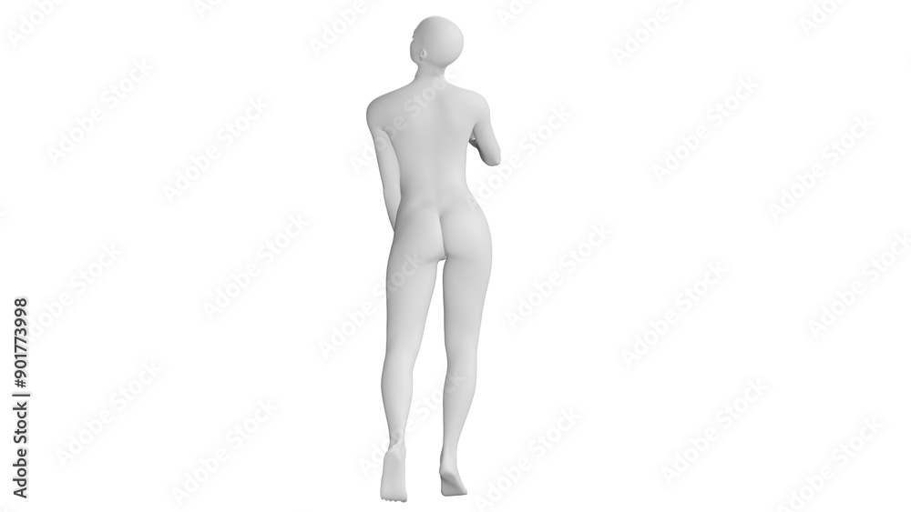Female Mannequin in Upright Pose with Raised Hand Isolated on Transparent Background. Back View Female Mannequin in Upright Pose with Raised Hand Isolated on Transparent Background. Back View