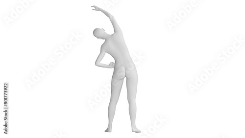 Female Mannequin Stretching Sideways Isolated on Transparent Background. Back View