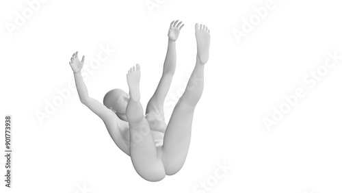 Female Mannequin in Falling Backward Pose, Isolated on Transparent Background. Back View