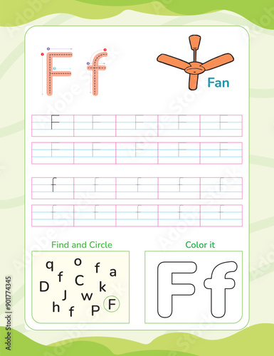 Alphabet tracing worksheet with letter and vocabulary
