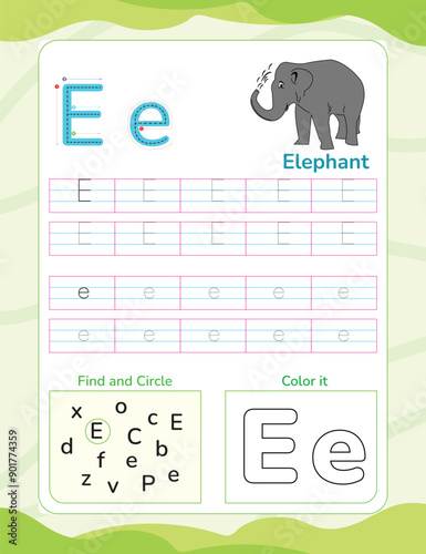 Alphabet tracing worksheet with letter and vocabulary
