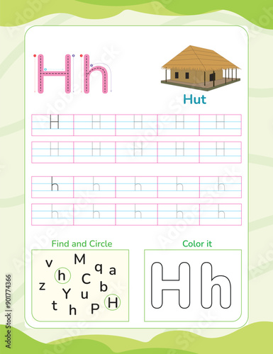Alphabet tracing worksheet with letter and vocabulary