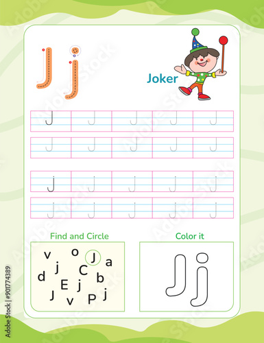 Alphabet tracing worksheet with letter and vocabulary