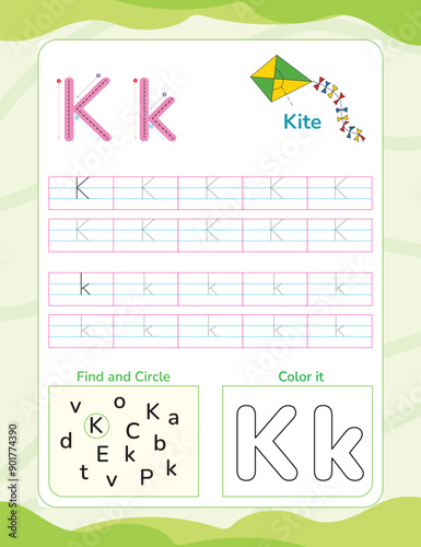 Alphabet tracing worksheet with letter and vocabulary