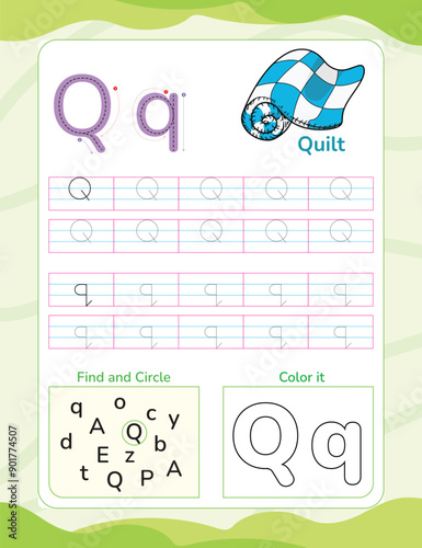 Alphabet tracing worksheet with letter and vocabulary