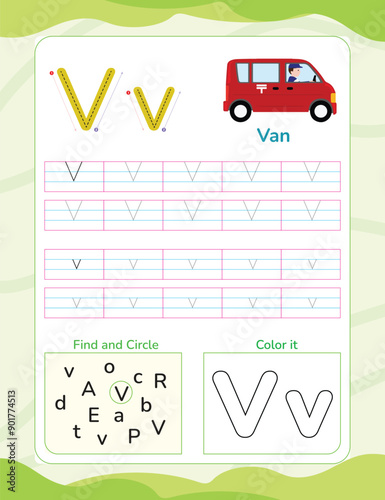 Alphabet tracing worksheet with letter and vocabulary