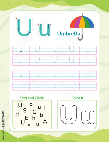 Alphabet tracing worksheet with letter and vocabulary